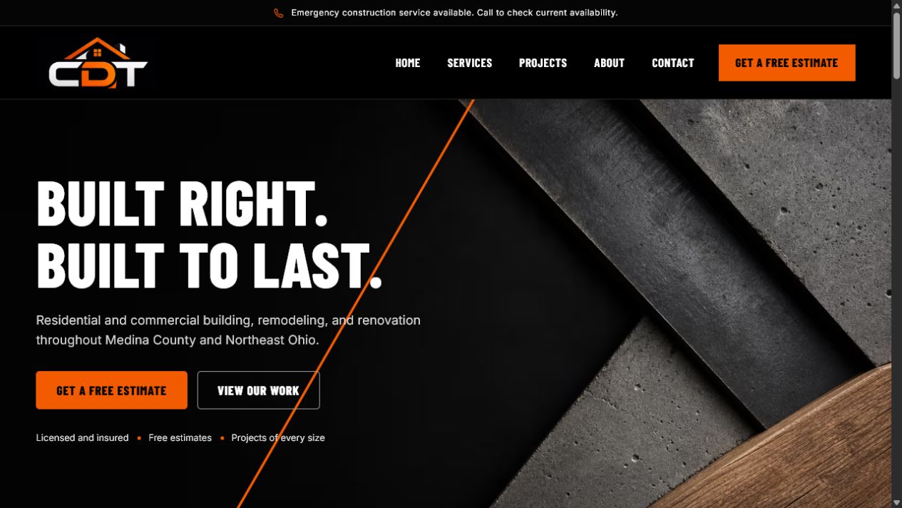 CDT Construction Services website homepage