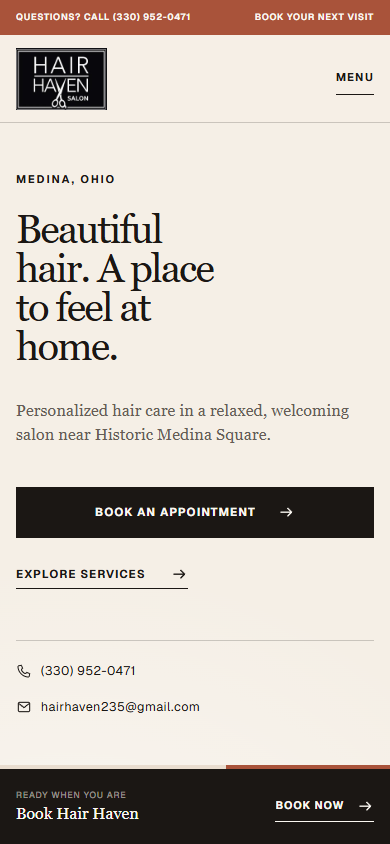 Hair Haven Salon mobile website screenshot